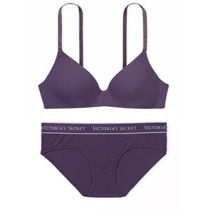 Victoria’s Secret Lightly Lined Ribbed Wireless Bra & Panty Set Purple 34A Small